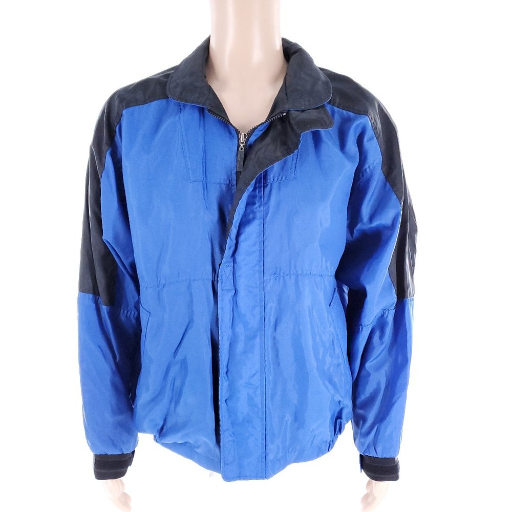 Marlboro Men Jacket Rain Jacket 100% Nylon Hoodie Full Zip Blue Black Size M